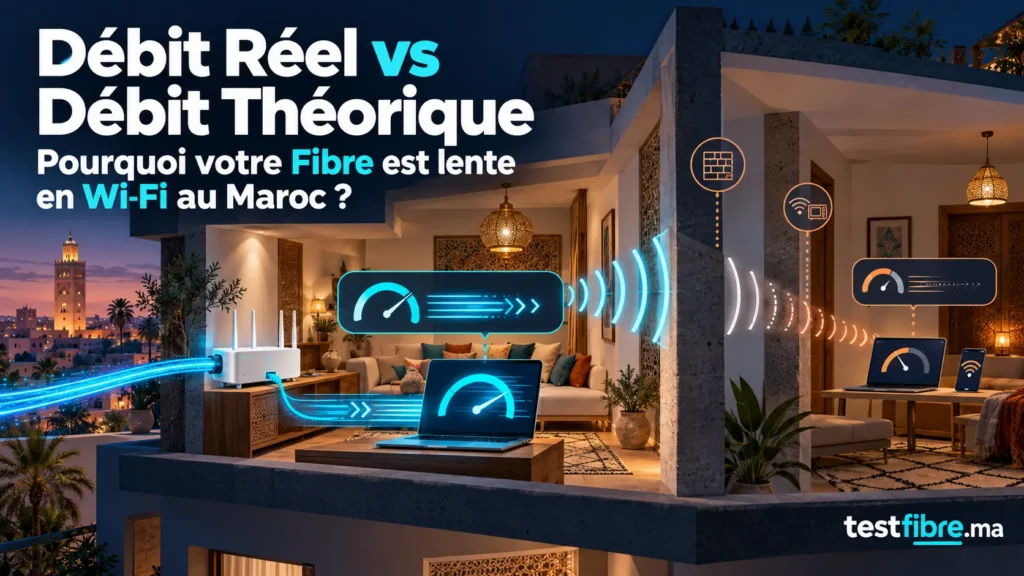 Comparaison entre le débit Fibre par câble et la vitesse Wi-Fi affaiblie par les murs au Maroc