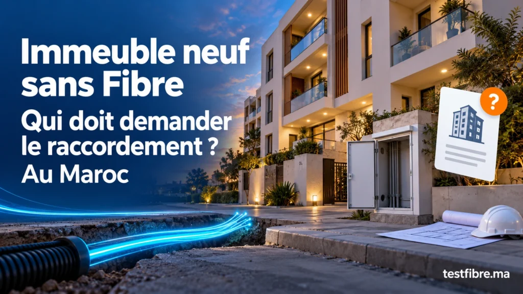 Immeuble neuf sans Fibre Optique au Maroc avec boîtier de raccordement non connecté