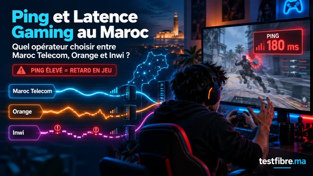 Joueur confronté à un ping élevé pendant une partie en ligne au Maroc, avec Maroc Telecom, Orange et Inwi