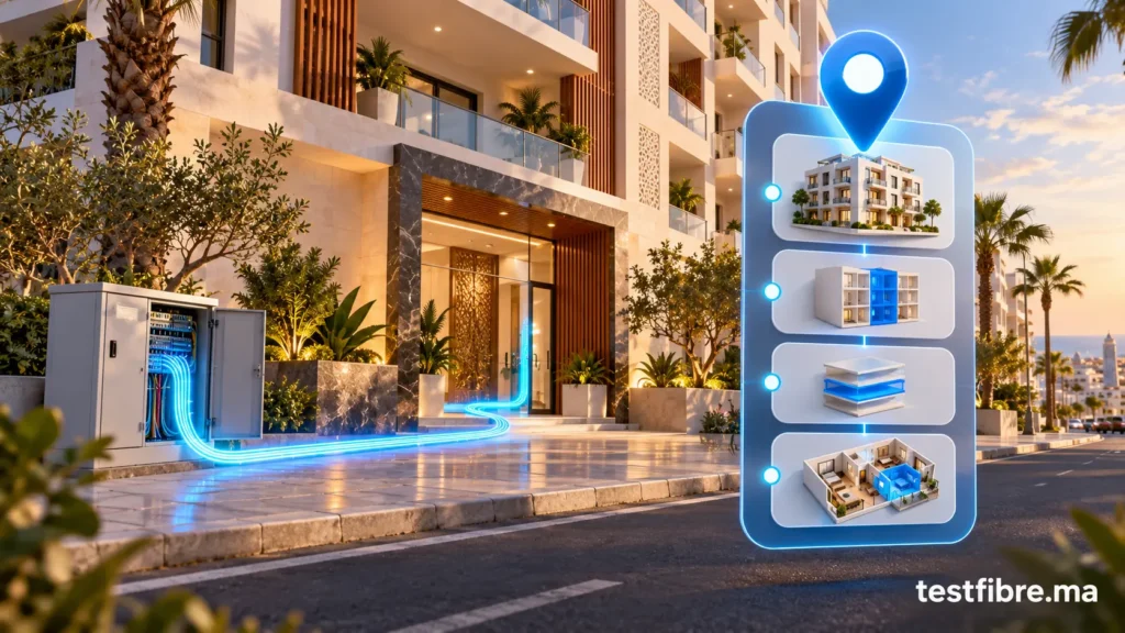Adresse précise pour un test Fibre fiable au Maroc : résidence, bloc, étage et appartement