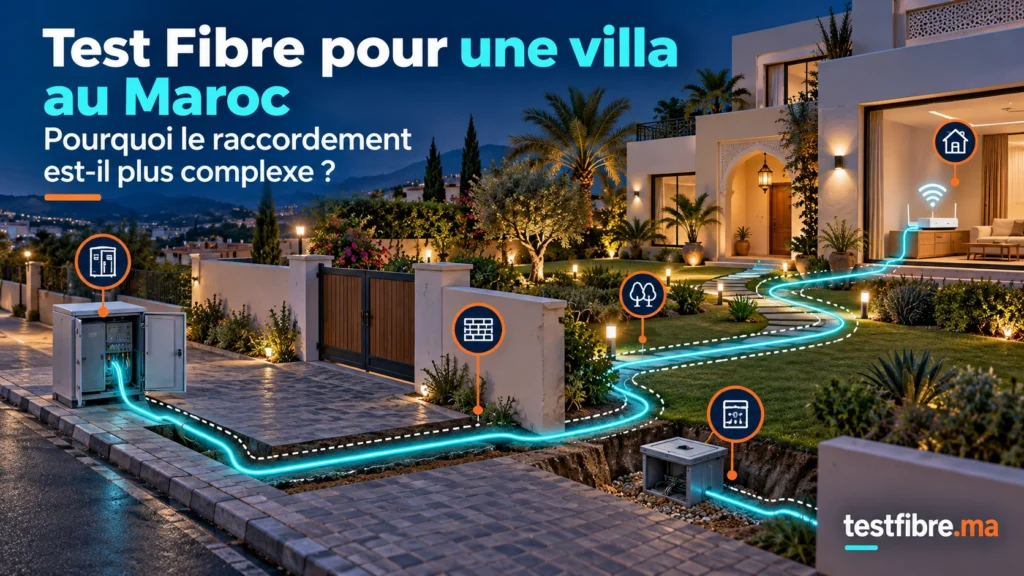 Raccordement de la fibre optique d’une villa au Maroc avec un long passage par le jardin